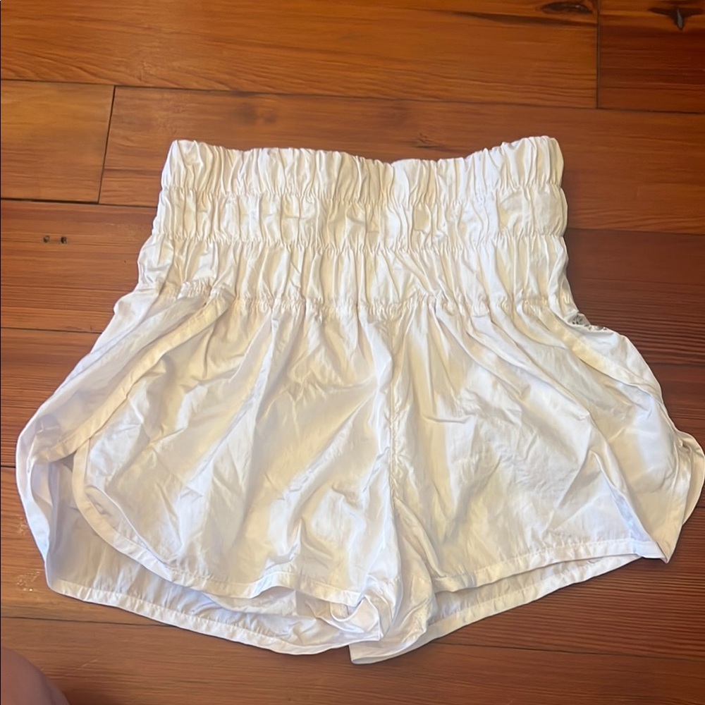 High Waist White Satin Shorts with Ruffled Hem